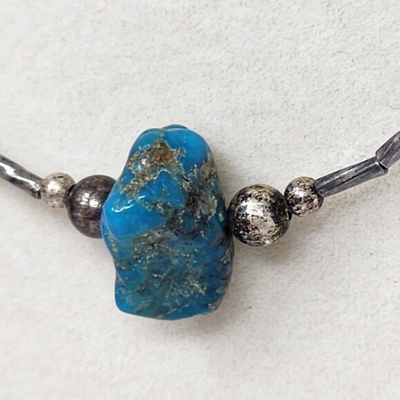 Sterling Silver Antique Vintage Genuine Raw Turquoise Necklace - Picture 7 of 7
